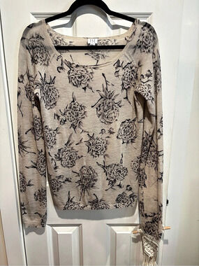 TSE Floral Long Sleeve Sweater Beige XL